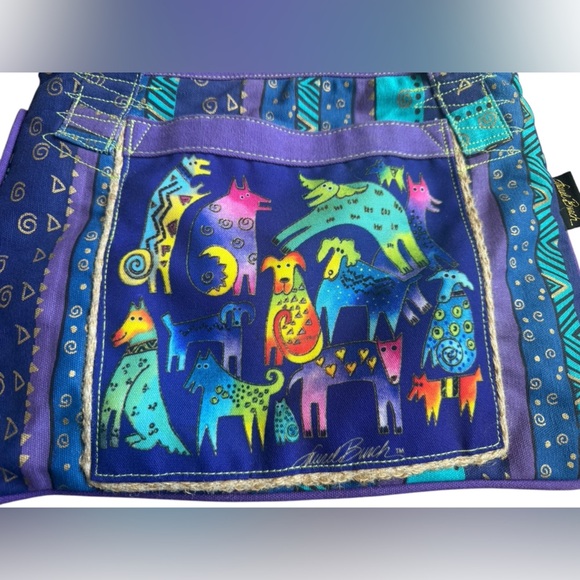Laurel Burch Dog Print Canvas Tote Bag Purse - Picture 3 of 6